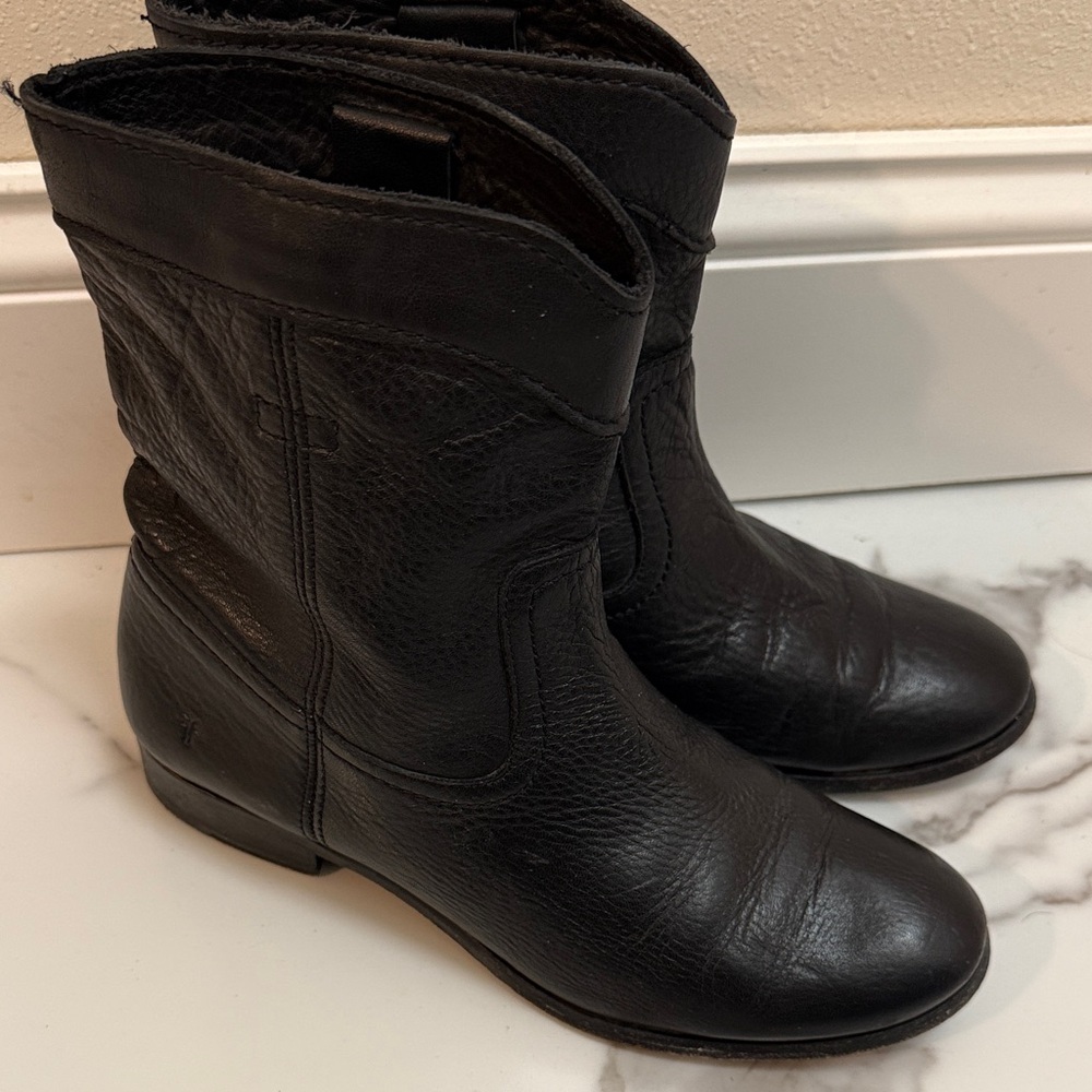 Frye Black Leather Ankle Boots